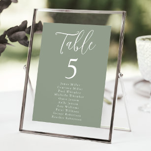Simple Sage Green Table Number Seating Chart