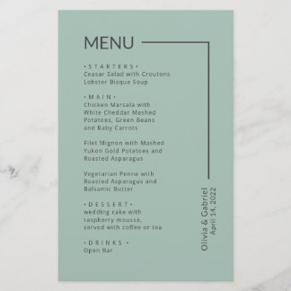 Simple Sage Green Typographie menu mariage simple