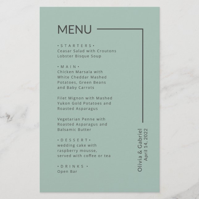 Simple Sage Green Typographie menu mariage simple (Devant)