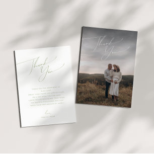 Simple Sage Green Vertical Photo Baby Shower Thank You Card