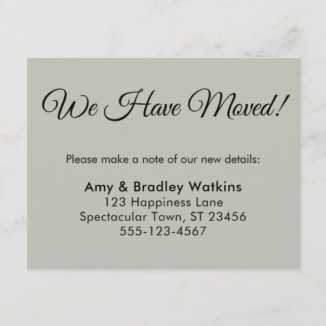 Simple Sage Green We Have Moved Change of Address Enclosure Card (Front)