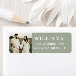Simple Sage Green Wedding Photo Return Address