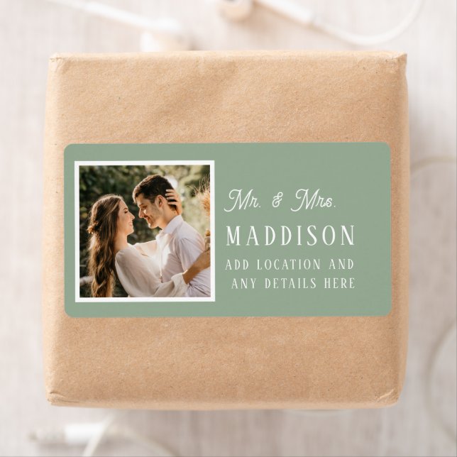 Simple Sage Green Wedding Photo Return Address Lab (Insitu)