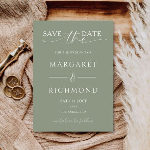 Simple Sage Green Wedding Save The Date Invitation