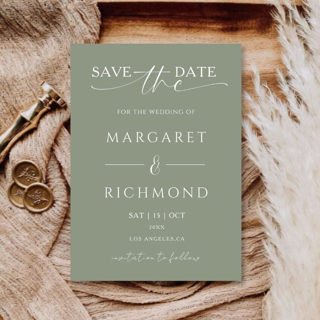 Simple Sage Green Wedding Save The Date Invitation (Creator Uploaded)