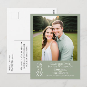 Simple Sage Green Wedding Save the Date Photo Postcard