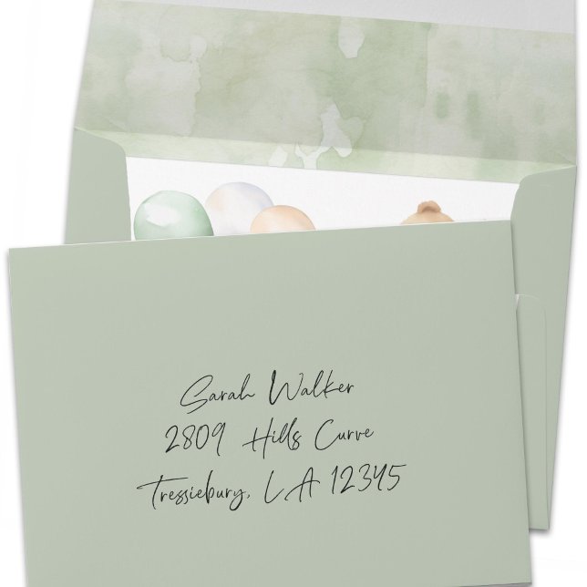 simple sage green with watercolor texture inner envelope (Simple Sage Green A7 envelope for all occasions.)