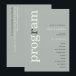 Simple Sage Ivory Text Wedding Program<br><div class="desc">Simple Sage Ivory Text Wedding Program. . A modern typographical design with Program in large typography in Ivory with the ”r” in grey,  rotated and to the left hand side on a background of light sage green. Background and text colours can be changed if you wish via Customize further.</div>