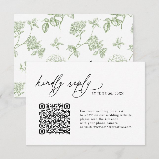 Simple Sage Minimalist QR code Wedding RSVP Cards (Front/Back)