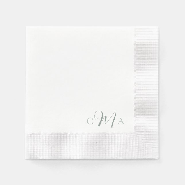Simple Sage Monogram Combo Font Wedding Cocktail  Napkin (Front)