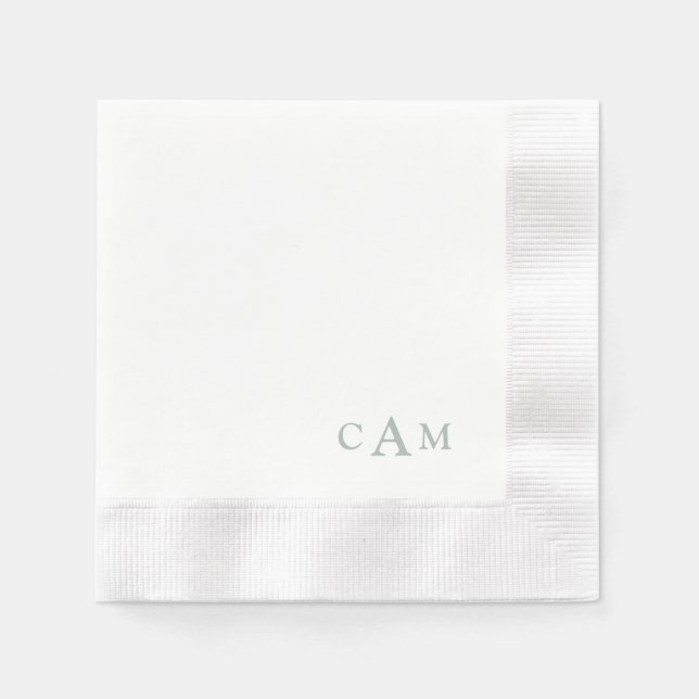 Simple Sage Monogram II Wedding Cocktail Napkins (Front)
