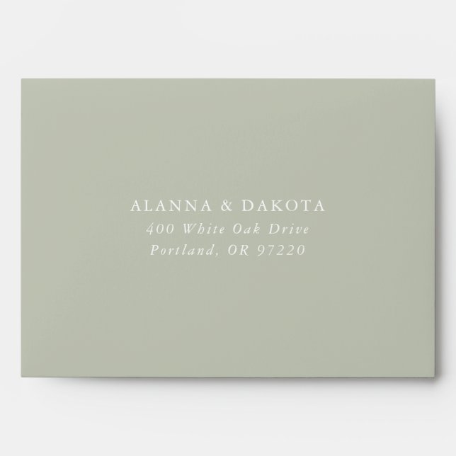 Simple Sage Personalized Wedding Return Address Envelope (Front)