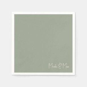 Simple Sage Script Names Wedding Cocktail Napkin