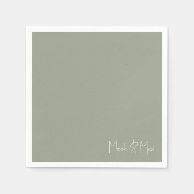 Simple Sage Script Names Wedding Cocktail Napkin (Front)