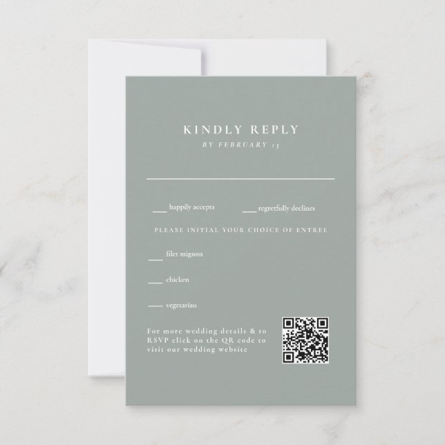  Simple Sage Wedding QR Code RSVP Card (Front)