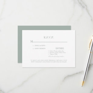 Simple Sage & White Wedding RSVP Card