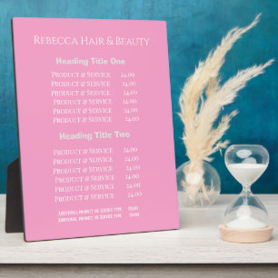 Simple Salon Spa Pricing & Service Pink Display Plaque