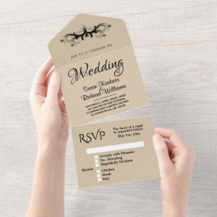  Simple Sandstone Tri Fold w Rsvp Wedding  All In One Invitation