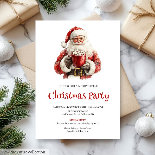 Simple Santa Claus Editable Christmas Office Card (Cozy Santa Red Green Christmas Party Invitation

)