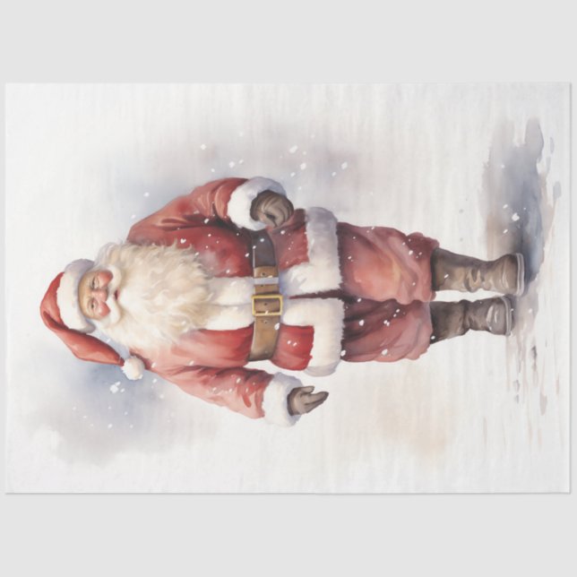 Simple Santa Claus walking in snowy forest Tissue Paper (Front)