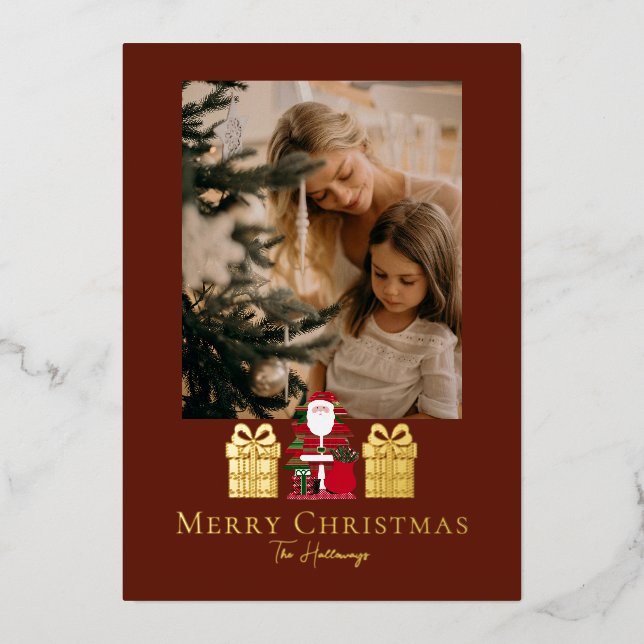 Simple Santa Gifts Foil Holiday Card (Front)