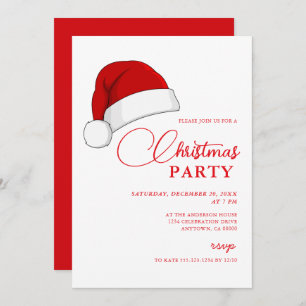 Simple Santa Hat Script Christmas Party Invitation