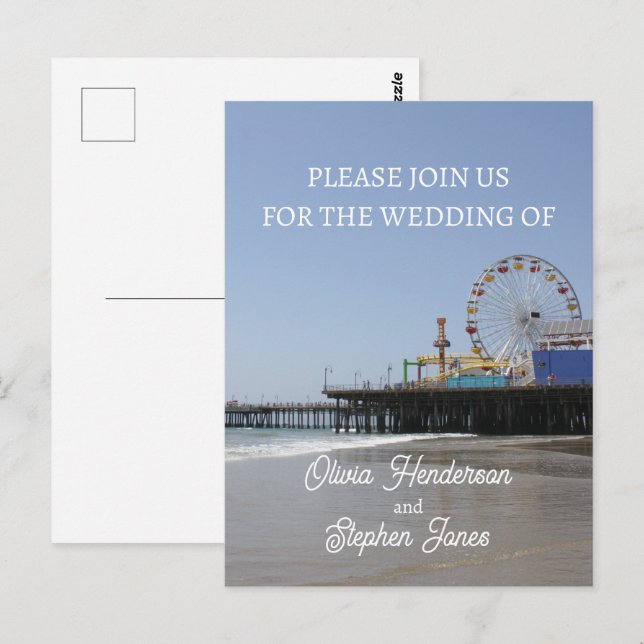 Simple Santa Monica Pier Ferris Wheel Invitation Postcard (Front/Back)