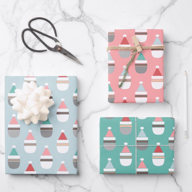 Simple Santas Christmas Wrapping Paper Sheet (Front)
