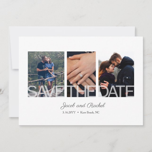 Simple Save the Date 3 Photo Wedding Engagement (Front)