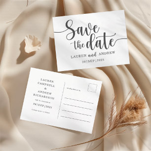 Simple Save the Date Black & White Wedding Postcard