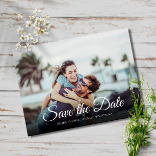 Simple Save the Date Elegant Script Photo Modern Postcard