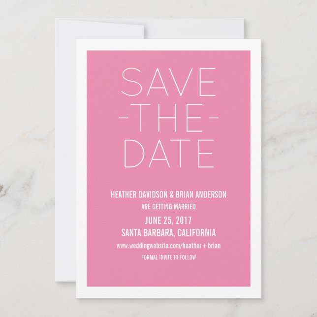 Simple Save the Date Invite, Pink Invitation (Front)