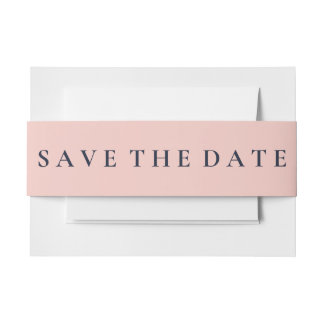 SIMPLE SAVE THE DATE OXFORD BLUE AND BABY PINK INVITATION BELLY BAND