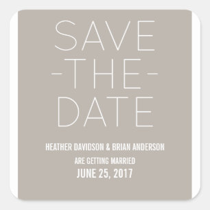 Simple Save the Date Stickers, Beige Square Sticker