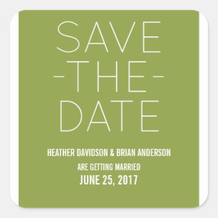 Simple Save the Date Stickers, Olive Green Square Sticker