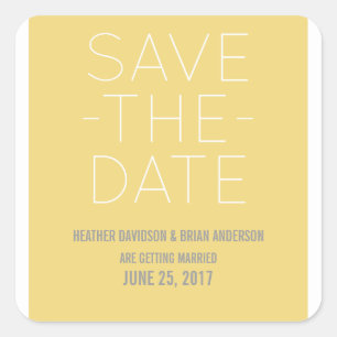 Simple Save the Date Stickers, Yellow Square Sticker