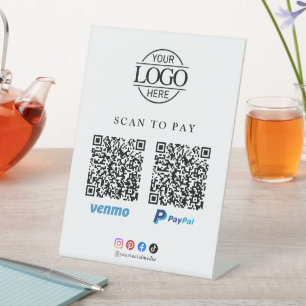 Simple Scan To Pay Business Logo Qr Code Tabletop Pedestal Sign