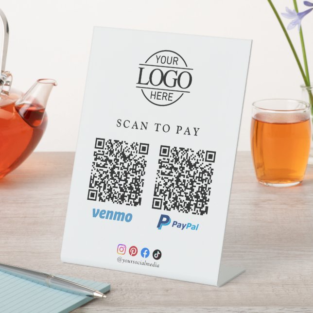 Simple Scan To Pay Business Logo Qr Code Tabletop Pedestal Sign (In SItu)