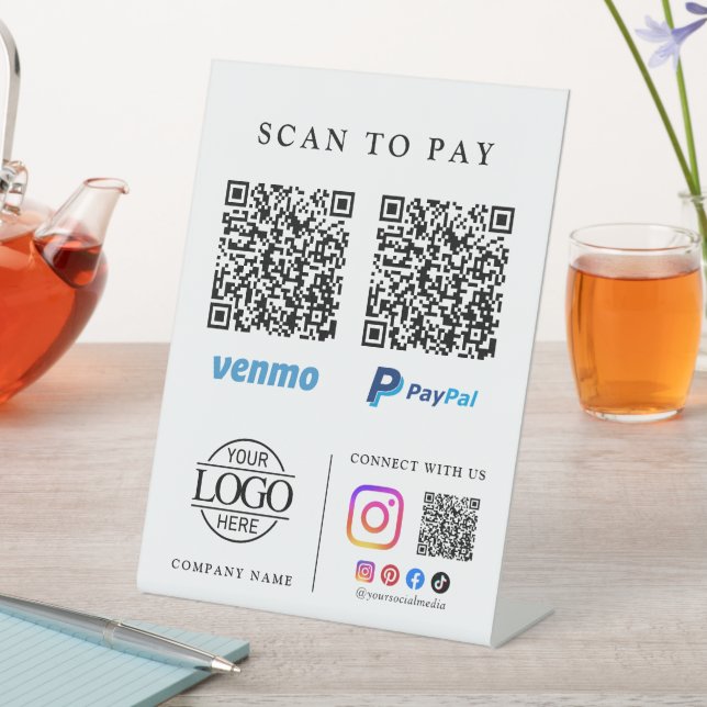 Simple Scan To Pay Qr Code Business Logo Tabletop Pedestal Sign (In SItu)