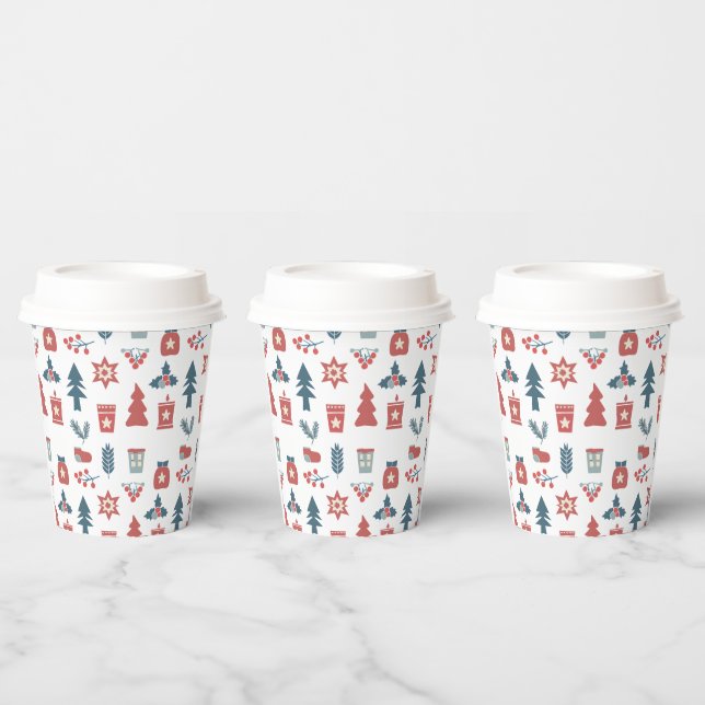 Simple Scandinavian Christmas Pattern Paper Cups (Multi)