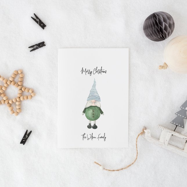 Simple Scandinavian Green Gnome Merry Christmas  Holiday Card (Creator Uploaded)