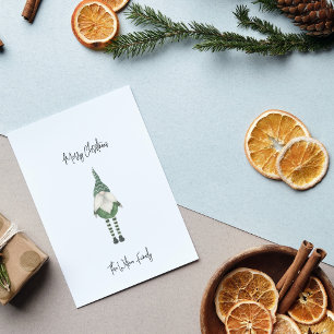 Simple Scandinavian Green Gnome Merry Christmas  Holiday Card