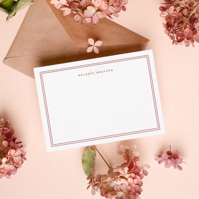 Simple Scarlet Minimalist Monogram Two Border Card (Creator Uploaded)