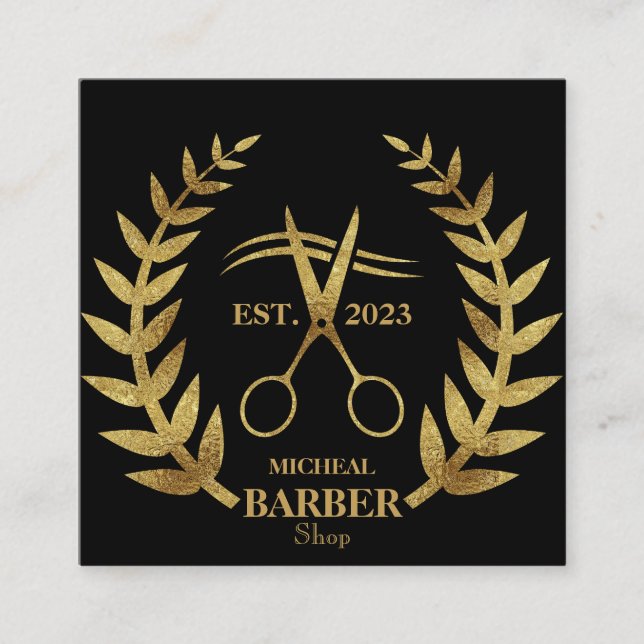 Simple Scissors Barber  Square Business Card (Front)