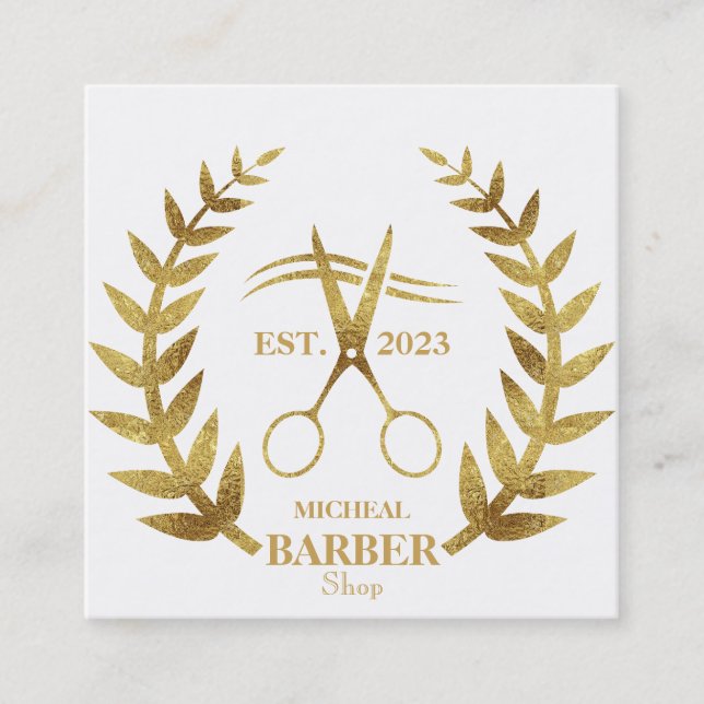 Simple Scissors Barber  Square Business Card (Front)