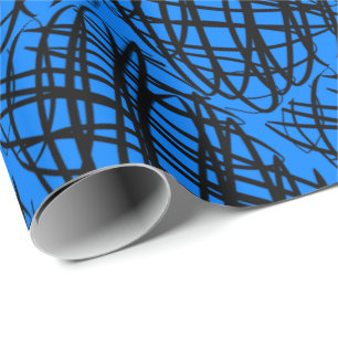 Simple Scribble   Black   Angled   Blue   Wrapping Paper