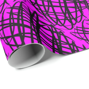 Simple Scribble   Black   Angled   Magenta   Wrapping Paper