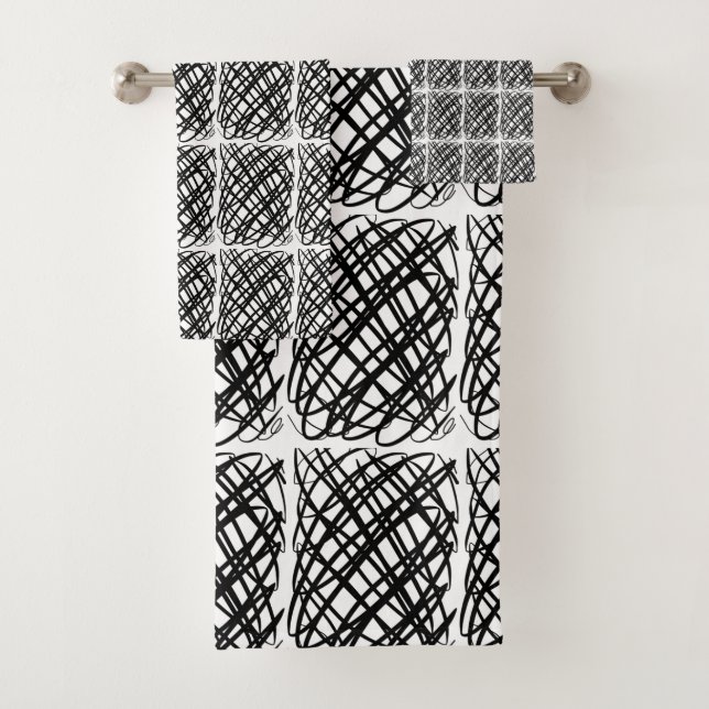 Simple Scribble | Black| Centre Tiled | Bath Towel Set (Insitu)