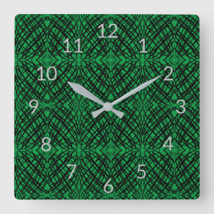 Simple Scribble Mirror Tiling Green Square Wall Clock