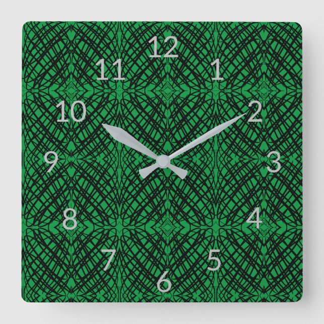 Simple Scribble | Mirror Tiling | Green |  Square Wall Clock (Front)